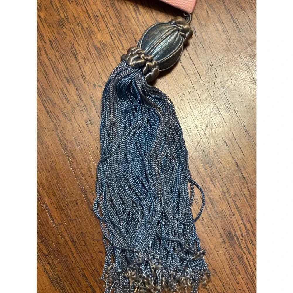 Vintage Pink‎ Moire Silk Bell Pull Tapestry Brass Grape Hardware Blue Tassel
